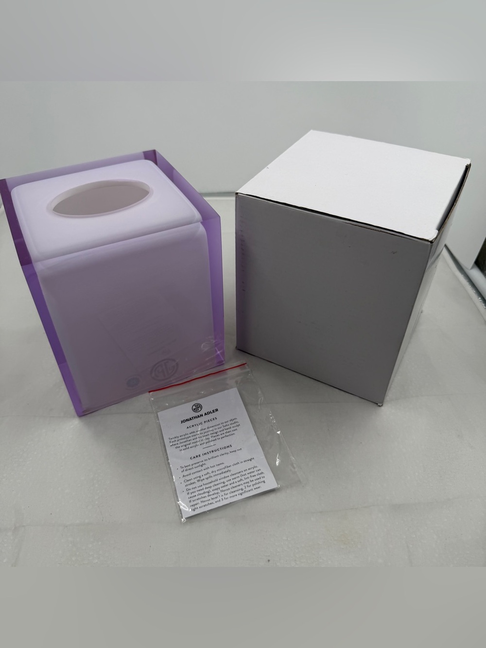 Jonathan Adler Acrylic Lavender Hollywood Tissue Box